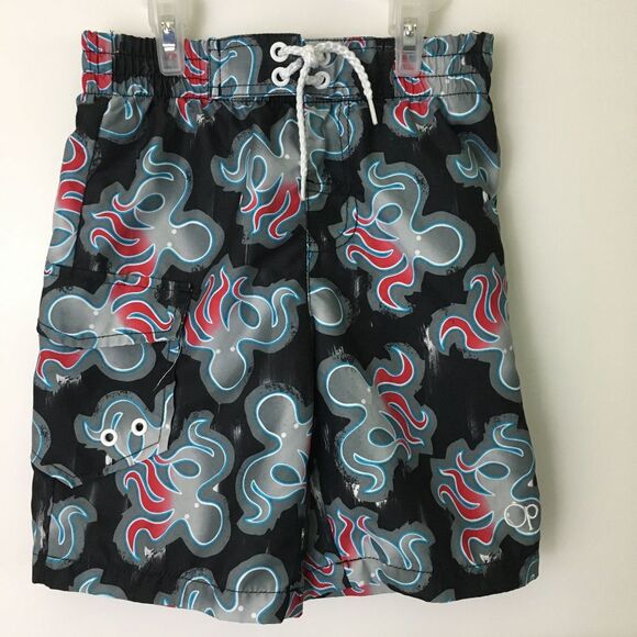 Cute Little Boy's OP Sz XS (4-5) Black Octopus Swim Trunks Shorts - Picture 1 of 7